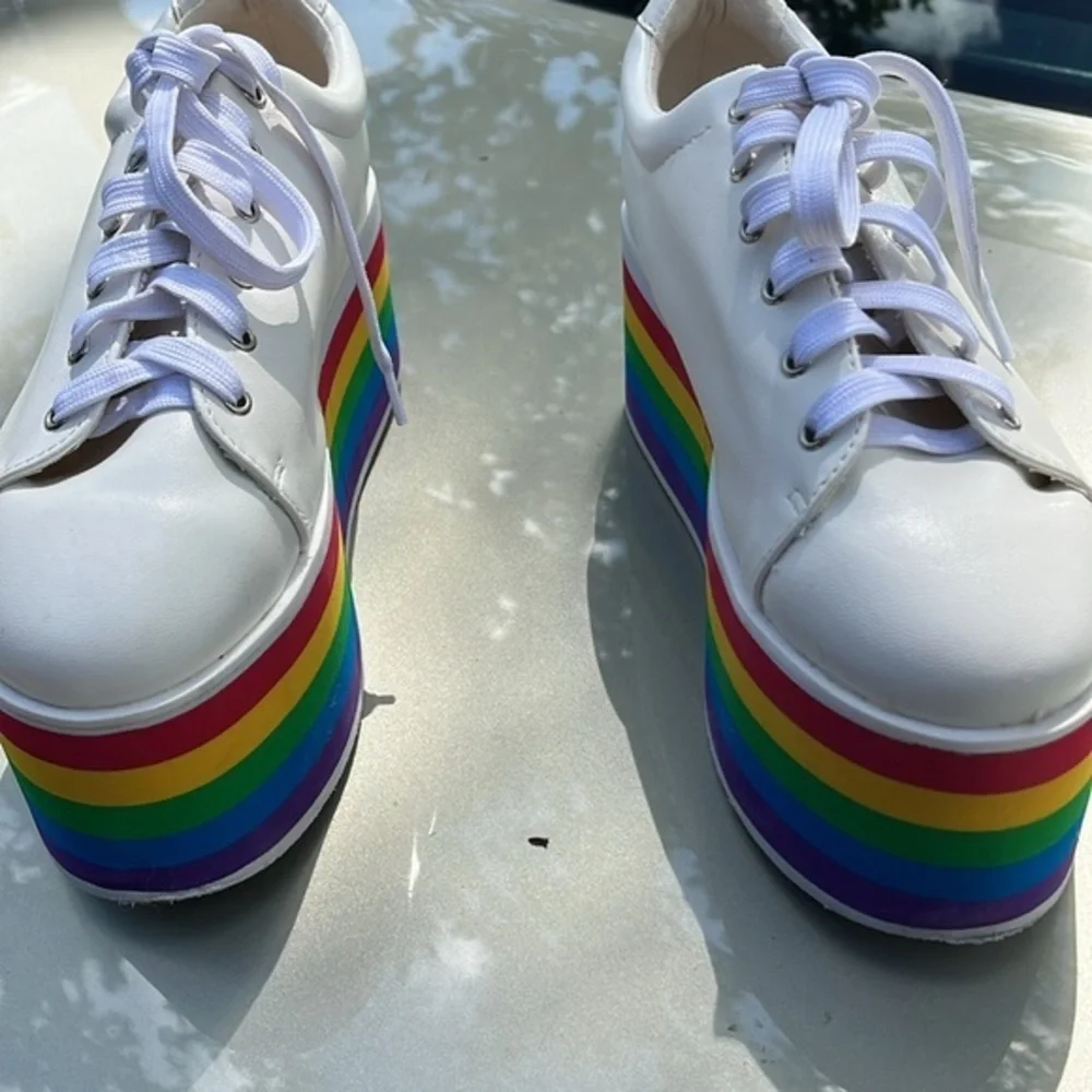 Rainbow shoes pride LGBQT platforms‎ shoes lace women’s size 7